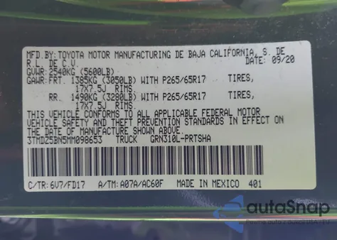 2021 Toyota Tacoma Trd Sport z USA, uszkodzony, nr VIN 3TMDZ5BN5MM098653